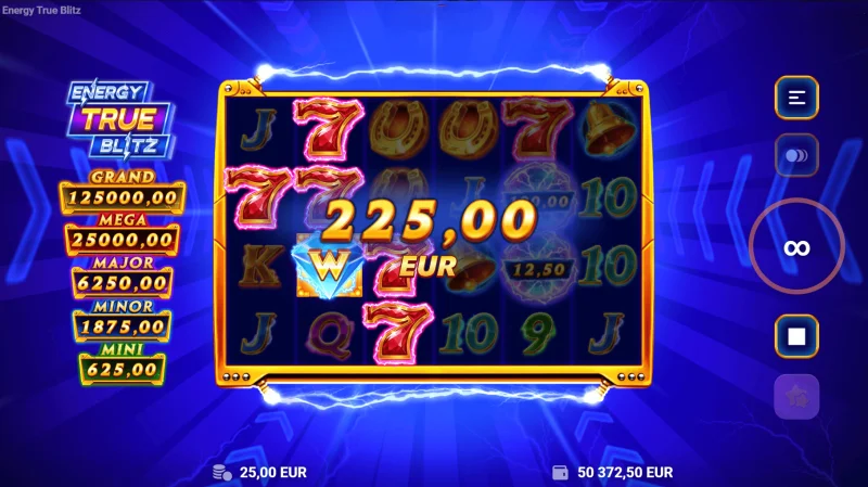 Energy True Blitz - výhra na zozbieraných Cash-symboloch