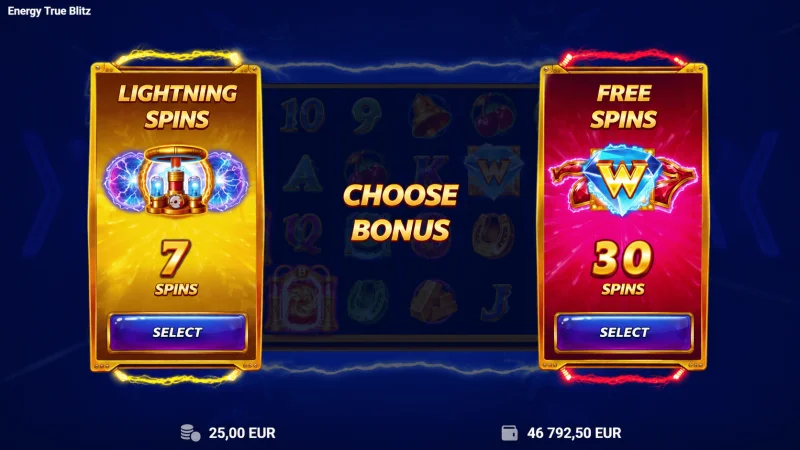 Energy True Blitz - výber variantu Lightning Spins
