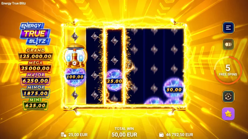 Energy True Blitz - blesky a roztočenia v základnej hre